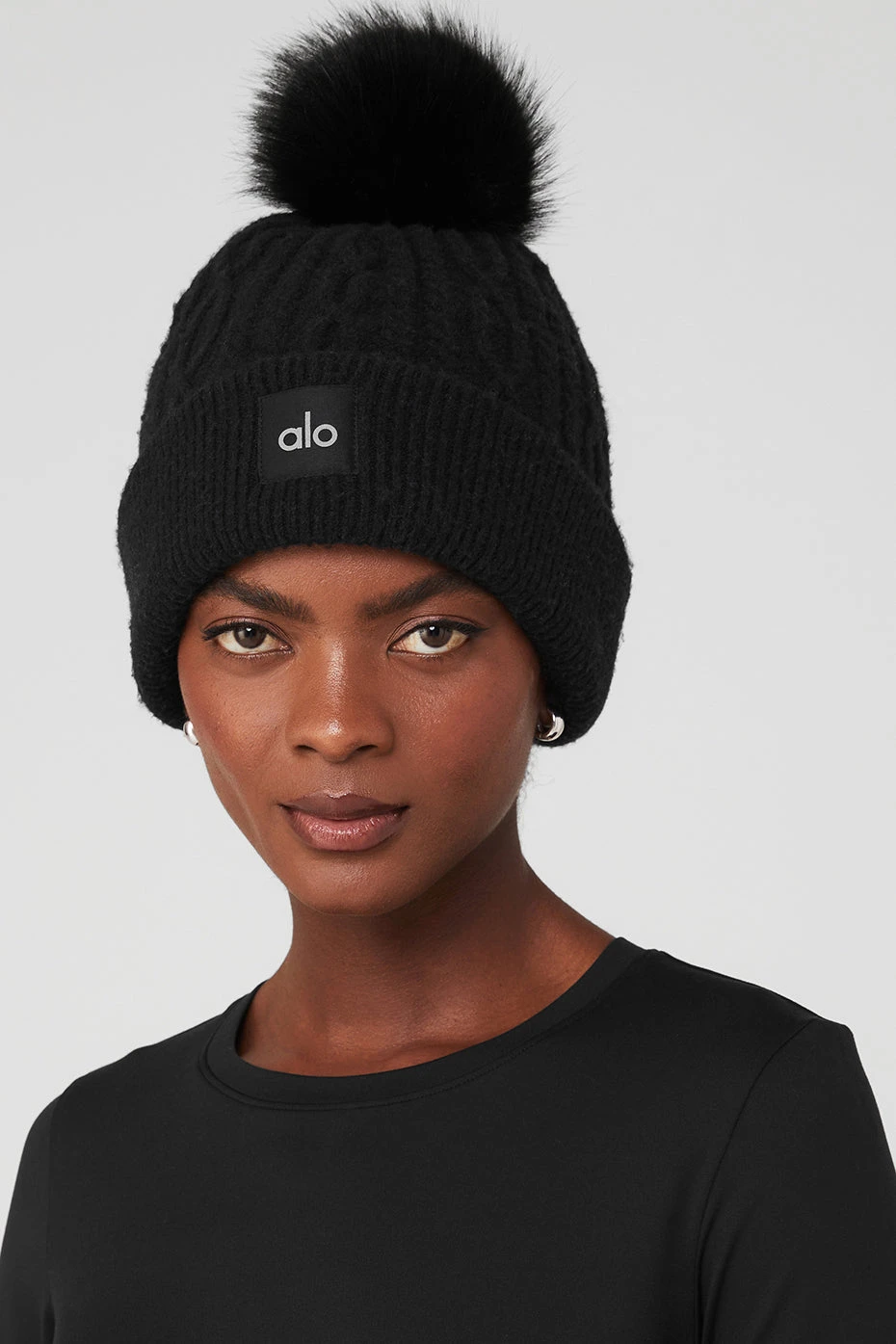 Cable Knit Beanie - Black 3 Cable Knit Beanie - Black - Image 3