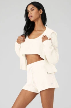 Cashmere Plush Waffle Full Zip Hoodie - Ivory -Alo Fashion Store W3741R 03299 b1 s1 a3 1 m18