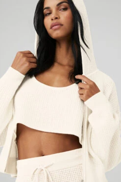 Cashmere Plush Waffle Full Zip Hoodie - Ivory -Alo Fashion Store W3741R 03299 b1 s1 a4 1 m18