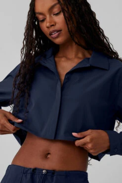 Cropped Take Me Out Button Up - Navy -Alo Fashion Store W3747R 03842 b1 s1 a4 1 m76