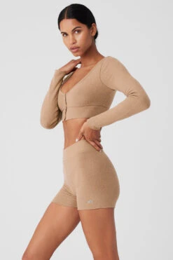 Alolux Cropped Me Time Cardigan - Toasted Almond 6 Alolux Cropped Me Time Cardigan - Toasted Almond -Alo Fashion Store W3775R 05131 b1 s1 a2 1 m18