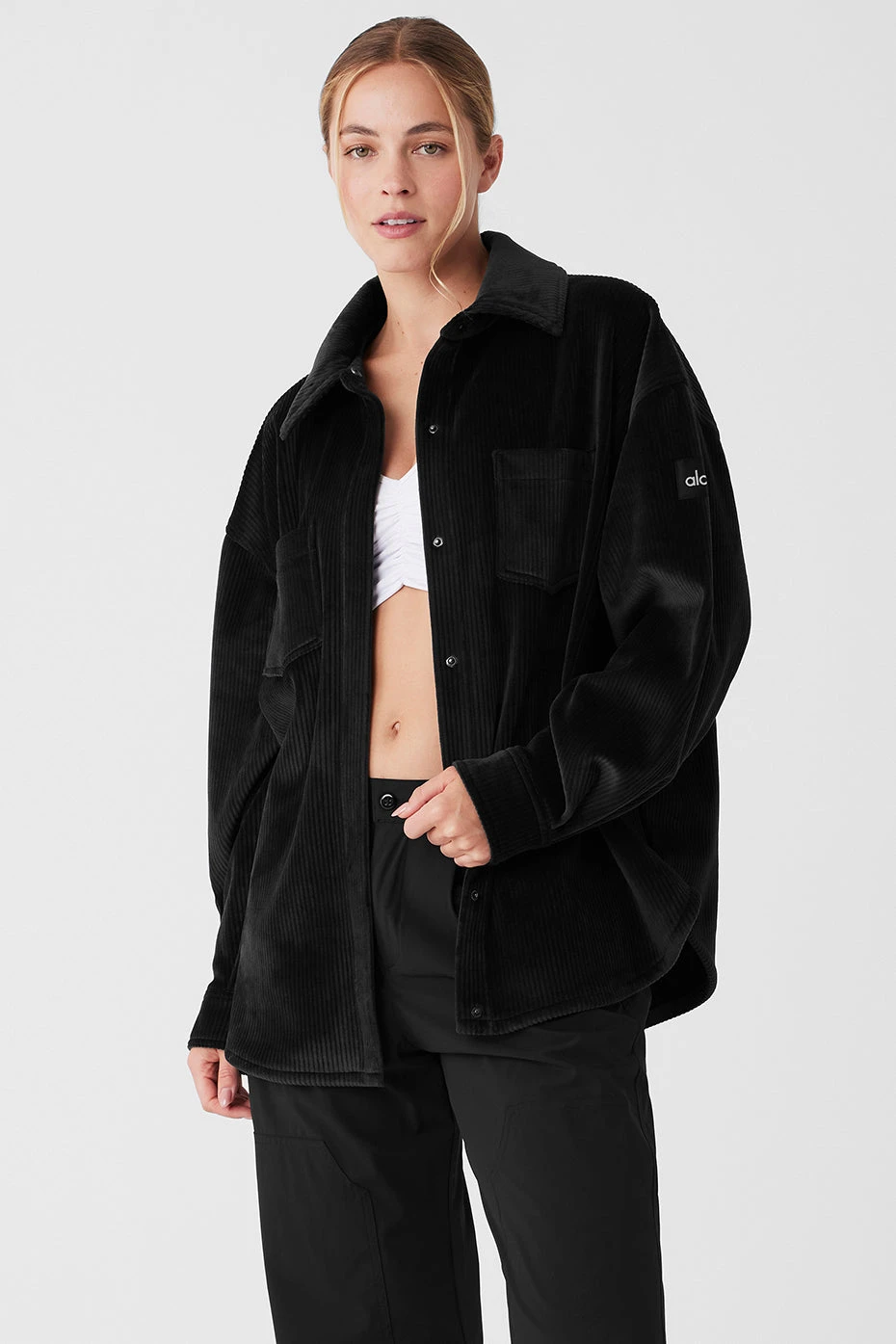 Ribbed Velour Mountain Side Shacket - Black 1 Ribbed Velour Mountain Side Shacket - Black