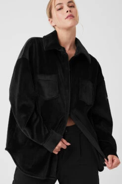 Ribbed Velour Mountain Side Shacket - Black 9 Ribbed Velour Mountain Side Shacket - Black -Alo Fashion Store W4468R 01 b1 s1 a4 2 m89