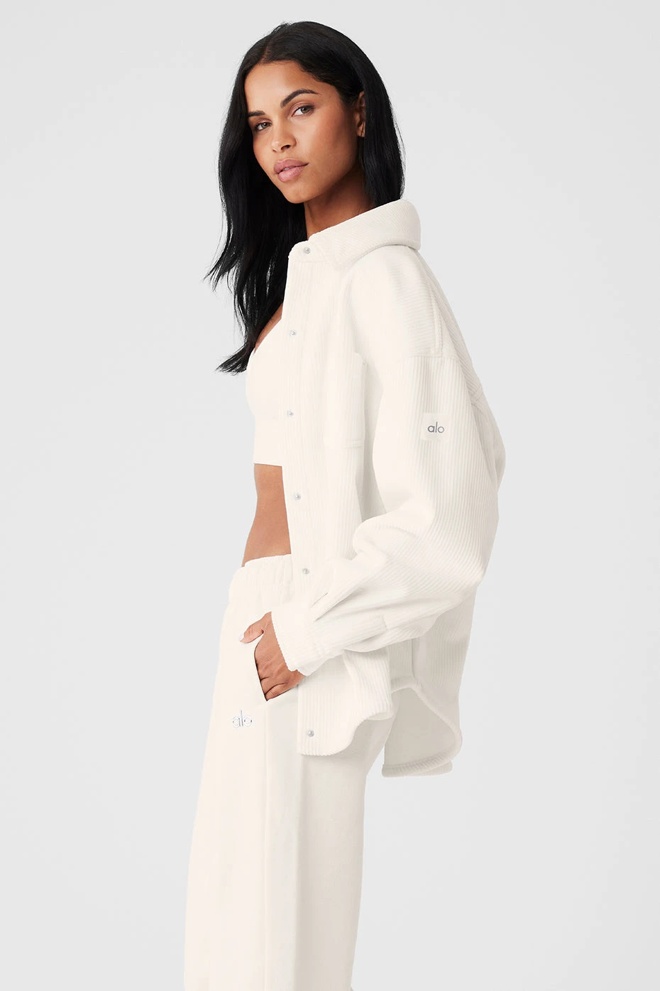 Ribbed Velour Mountain Side Shacket - Ivory 3 Ribbed Velour Mountain Side Shacket - Ivory - Image 3