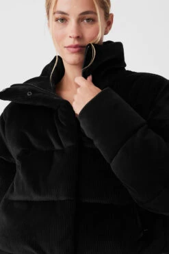 Ribbed Velour Gold Rush Puffer - Black 7 Ribbed Velour Gold Rush Puffer - Black -Alo Fashion Store W4497R 01 b1 s1 a4 1 m89