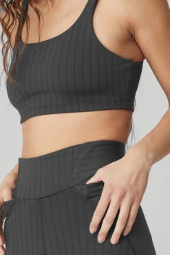 Pinstripe Jacquard Extreme High-Waist Legging - Anthracite/Black -Alo Fashion Store W51078R 00282 b1 s1 a4 2 m90