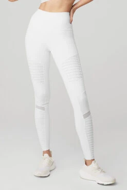 High-Waist Moto Legging - White/White Glossy