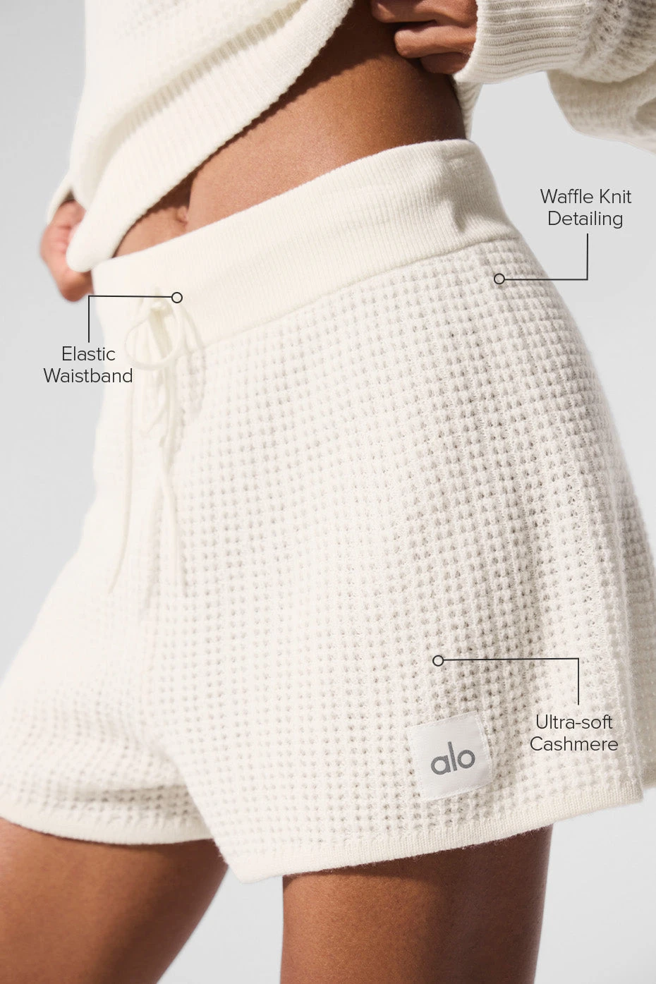Cashmere High-Waist Plush Waffle Short - Ivory 2 Cashmere High-Waist Plush Waffle Short - Ivory - Image 2