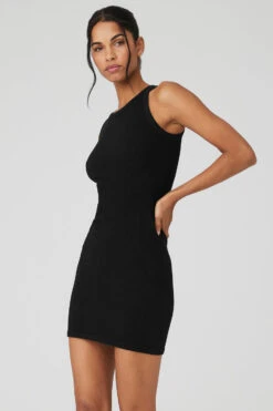 Seamless Ribbed Warm Nights Dress - Black 7 Seamless Ribbed Warm Nights Dress - Black -Alo Fashion Store W8143R 01 b1 s1 a3 1 m18