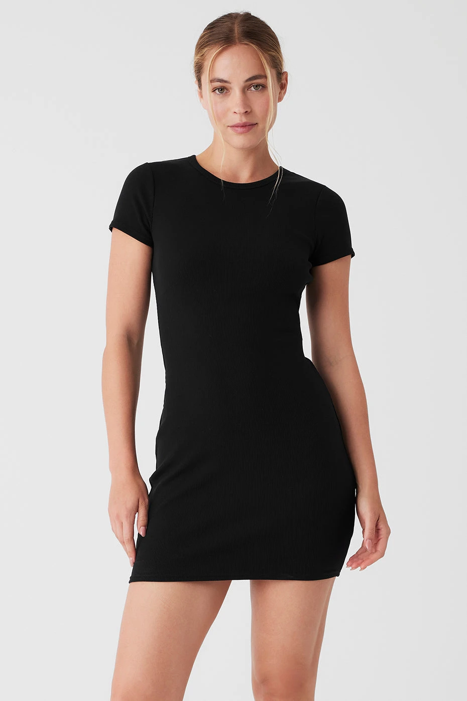 Goddess Ribbed Short Sleeve Dress - Black 1 Goddess Ribbed Short Sleeve Dress - Black
