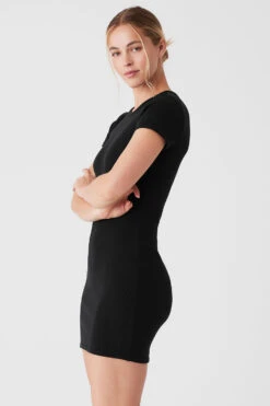 Goddess Ribbed Short Sleeve Dress - Black 7 Goddess Ribbed Short Sleeve Dress - Black -Alo Fashion Store W8201R 01 b1 s1 a3 1 m89