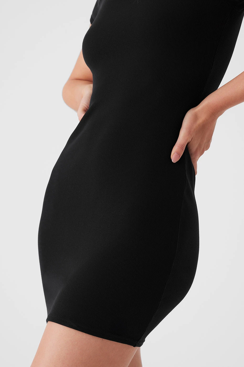 Goddess Ribbed Short Sleeve Dress - Black 4 Goddess Ribbed Short Sleeve Dress - Black - Image 4