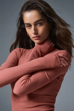 Striped Mesh Synergy Long Sleeve Dress - Soft Terracotta -Alo Fashion Store W8234R 05278 b1 s1 a3 1 m174 f55d4f5a ee67 4414 90b8 88849d75c35d