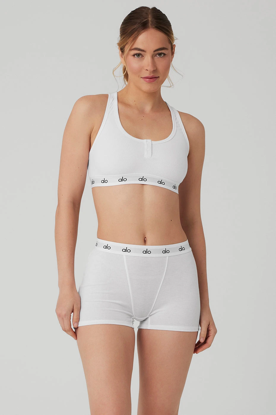 Icon Ribbed Henley Bra - White 1 Icon Ribbed Henley Bra - White
